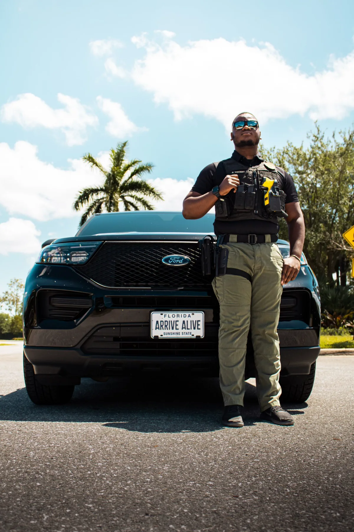 Capital security officer with patrol vehicle