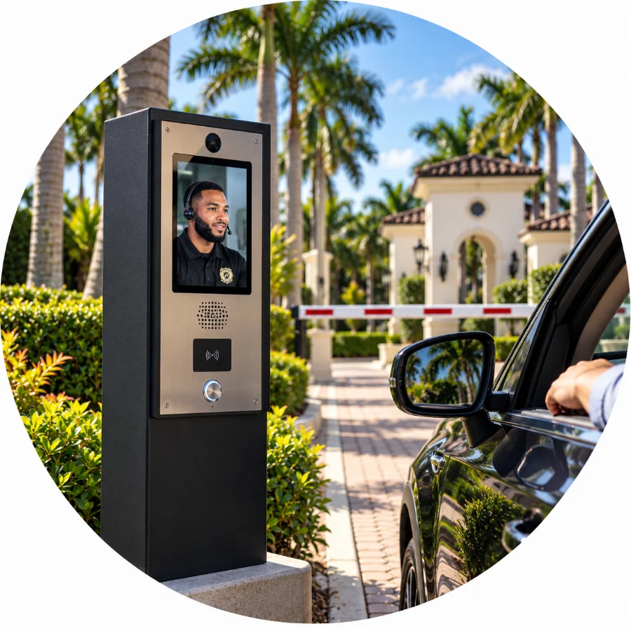 Capital virtual guard call box at a gated community entrance